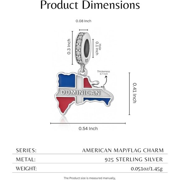 Dominican Republic Dangle Charm Sterling Silver Gift for Women - Picture 4 of 9